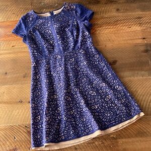 LOFT Navy and Nude Lace Overlay Dress, size 12